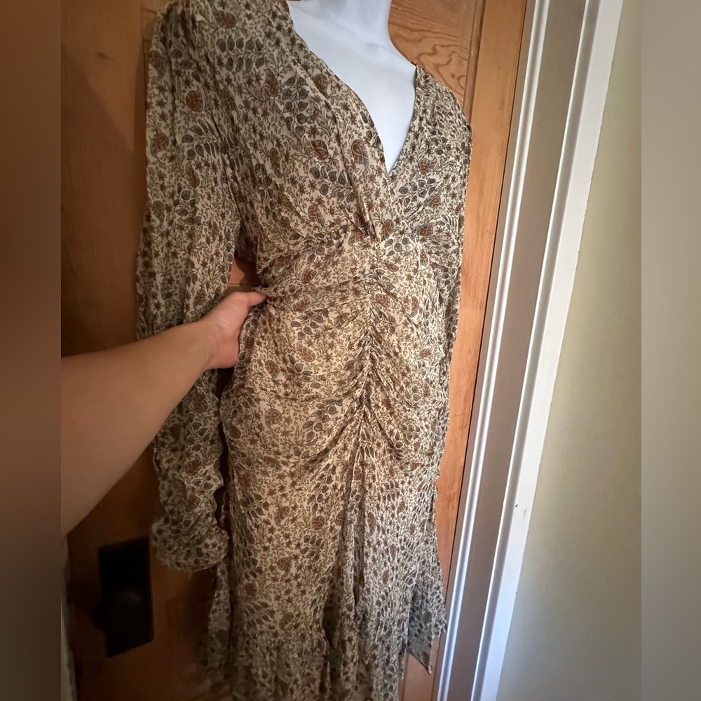 Timo Print V-Neck Long Sleeve Georgette Dress • XL